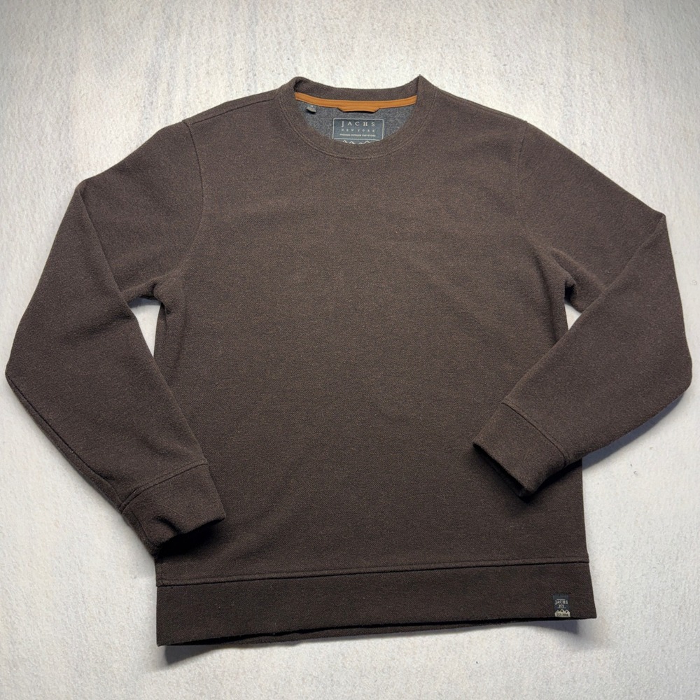 Jachs NY Mens Brown Textured Fleece Wool Blend Crewneck Sweatshirt Pullover Med